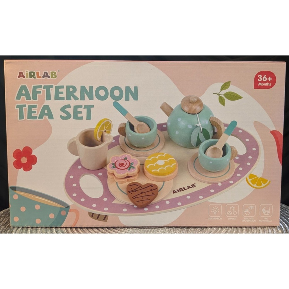 Wooden Afternoon Tea Set Pretend Play Food Kitchen Toy for outsid for Toddlers 3